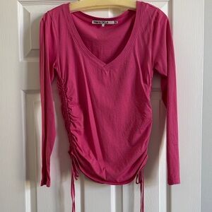 Pink V-Neck Ruched Long Sleeve Top